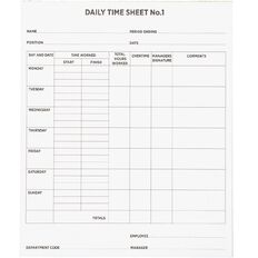 WS Time Sheets 50 Sheets 200mm x 240mm
